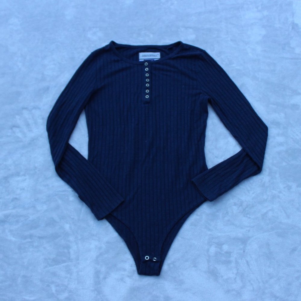 superdry button through front ribbed body suit